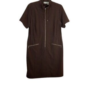 Zynergy By Chicos Womens 1/2 Zip Athleisure Dress Brown Zip Pockets 10